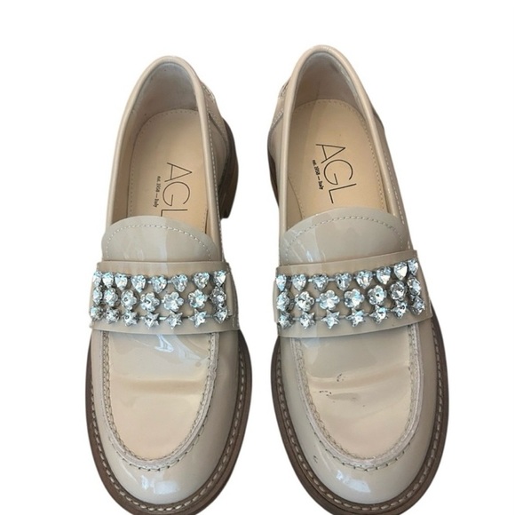 AGL Attilio Giusti Leombruni Lola Strass Mixed Crystal Loafers Nude Size 36.5 - Picture 2 of 10